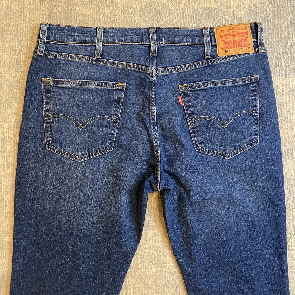 Levis 511 Jeans Mens 38x32 Blue Slim Straight Stretch Denim Medium Wash Pants - Picture 11 of 15